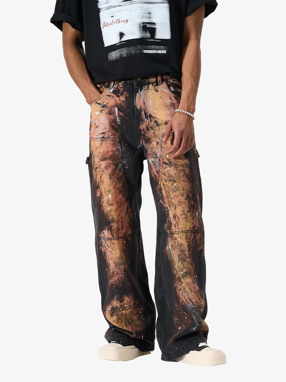Graffiti Painted Cargo Denim Jeans