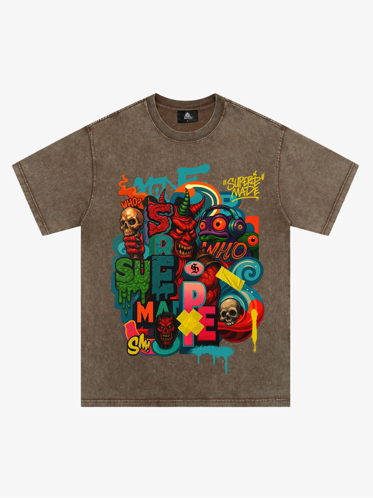 Trendy Multicolor Graffiti Skull Graphic T-Shirt