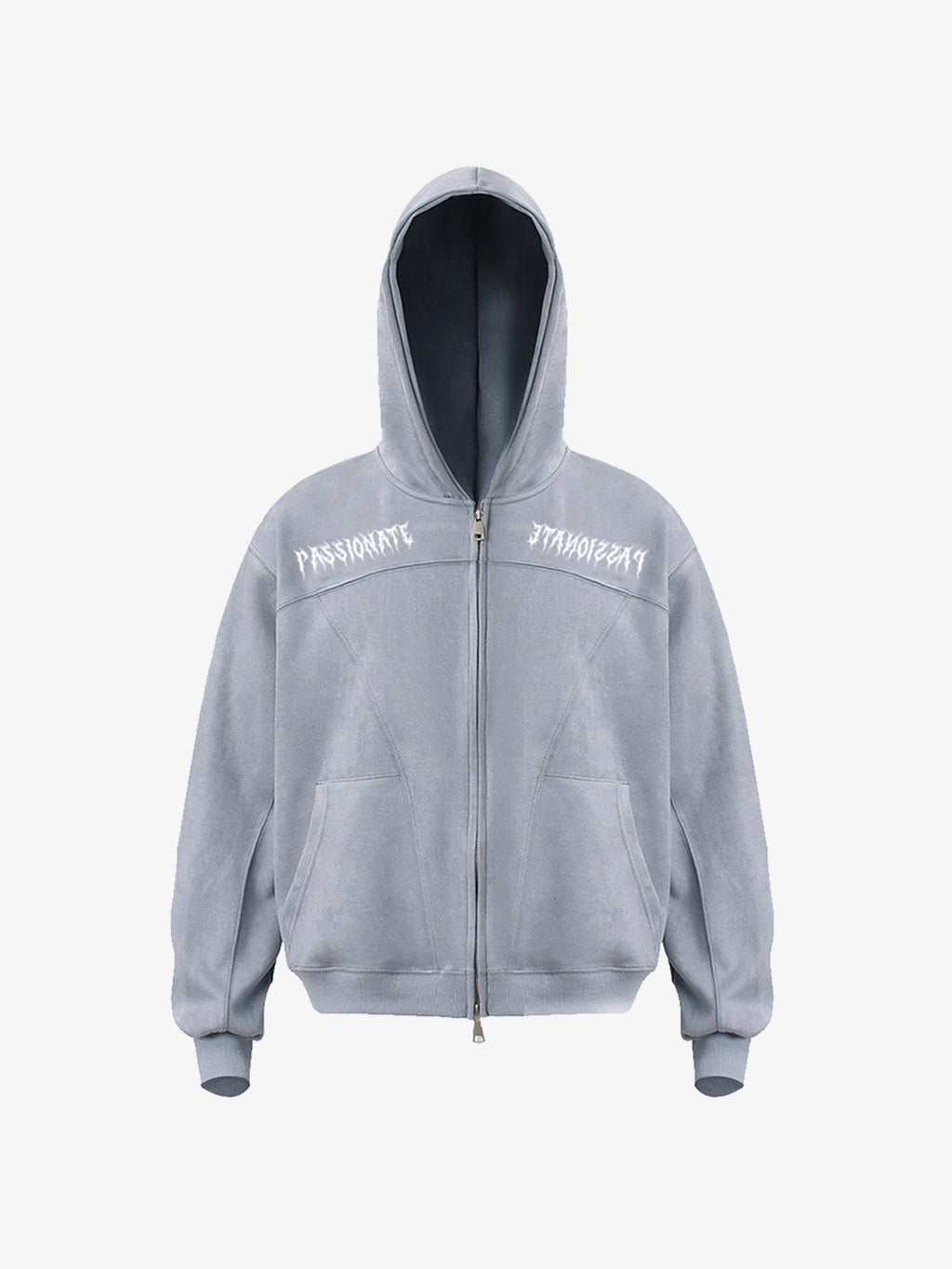 Vintage Suede Letter Embroidered Cropped Zip Up Hoodie