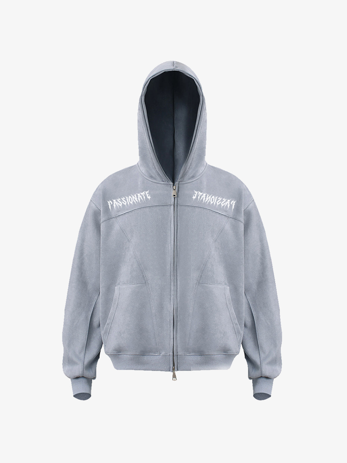 Vintage Suede Letter Embroidered Cropped Zip Up Hoodie