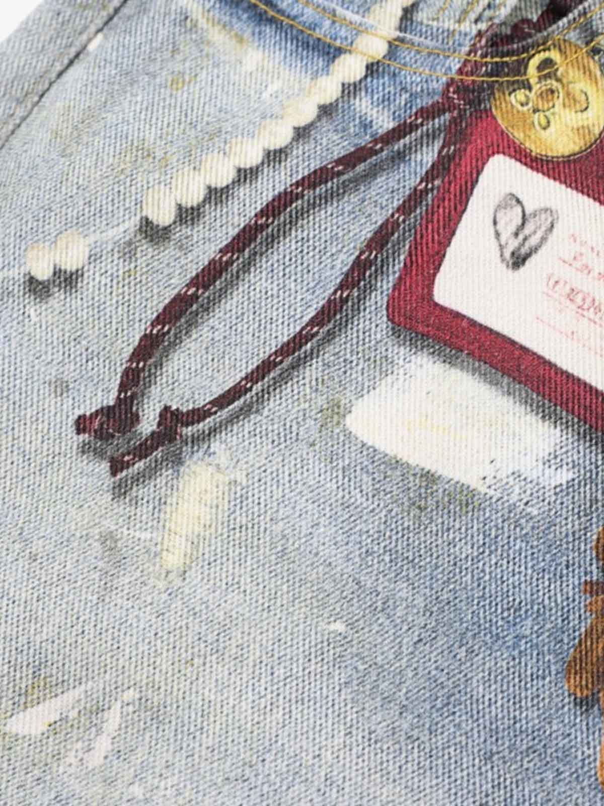 Tie Graphic Print Vintage Wash Wide Leg Denim Jeans