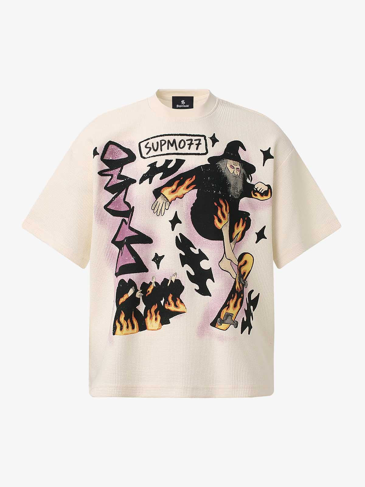 Waffle Knit Skate Wizard Flame Graphic T-Shirt