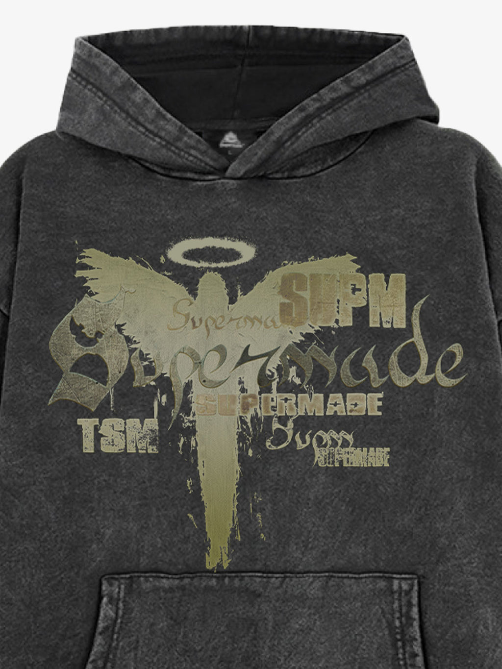 Vintage Washed Angel Halo Distressed Letter Graphic Hoodie