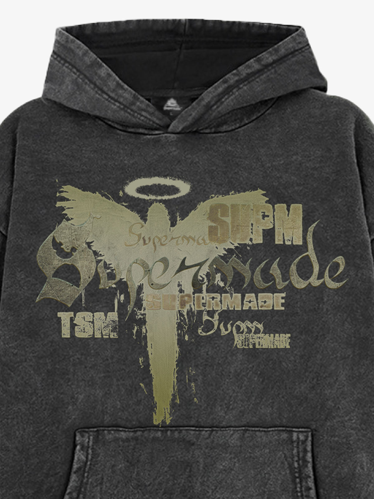 Vintage Washed Angel Halo Distressed Letter Graphic Hoodie