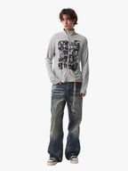 Retro Punk Print Knit Cardigan Long Sleeve Top