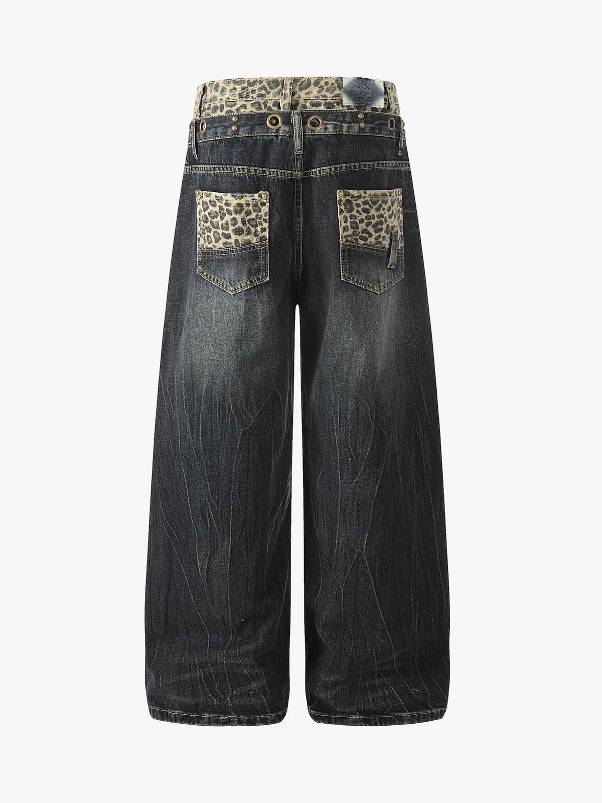 Y2K Double Waistband Leopard Print Wide Leg Jeans
