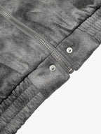 Faux Suede Vintage Wash Fur Hood Padded Jacket - 2553