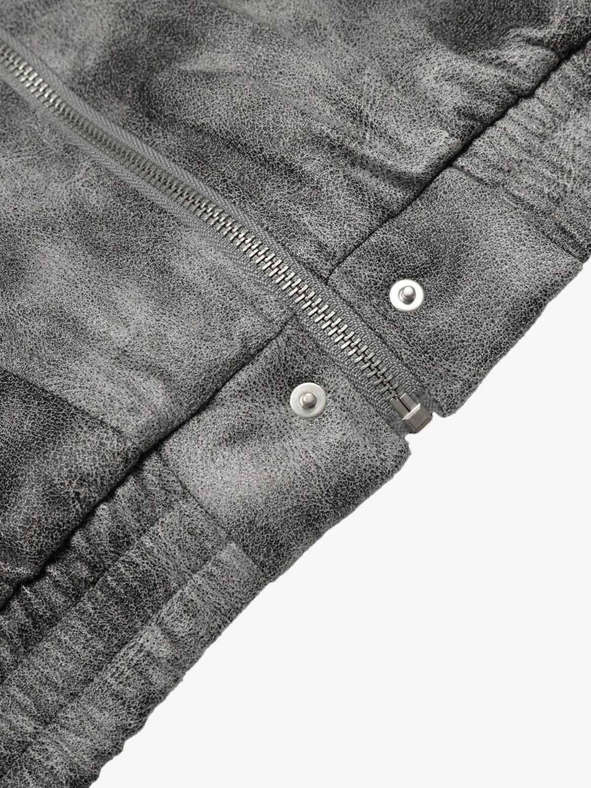 Faux Suede Vintage Wash Fur Hood Padded Jacket - 2553