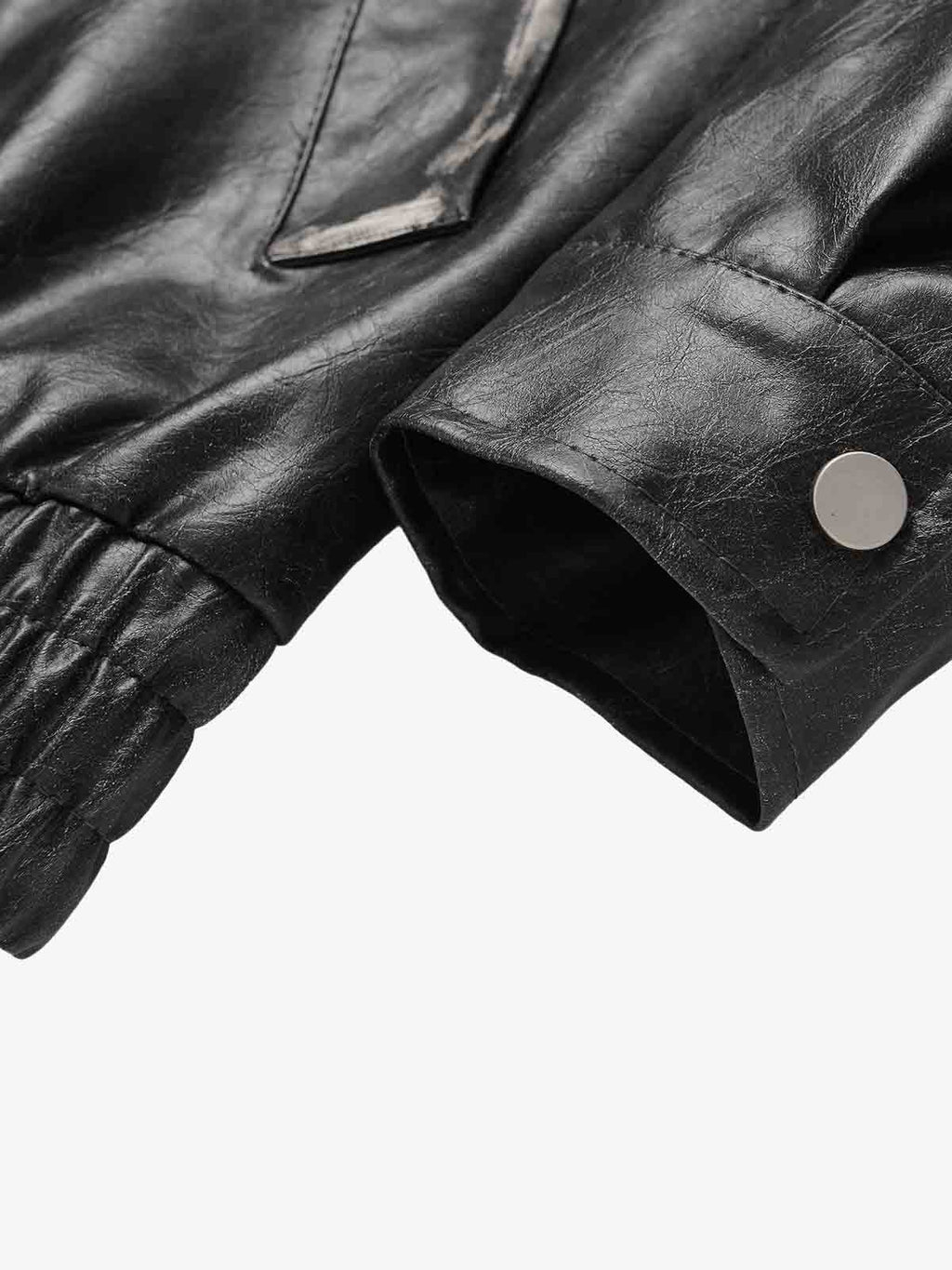 Retro Leather Stand-Collar Elastic Hem Jacket
