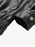 Retro Leather Stand-Collar Elastic Hem Jacket