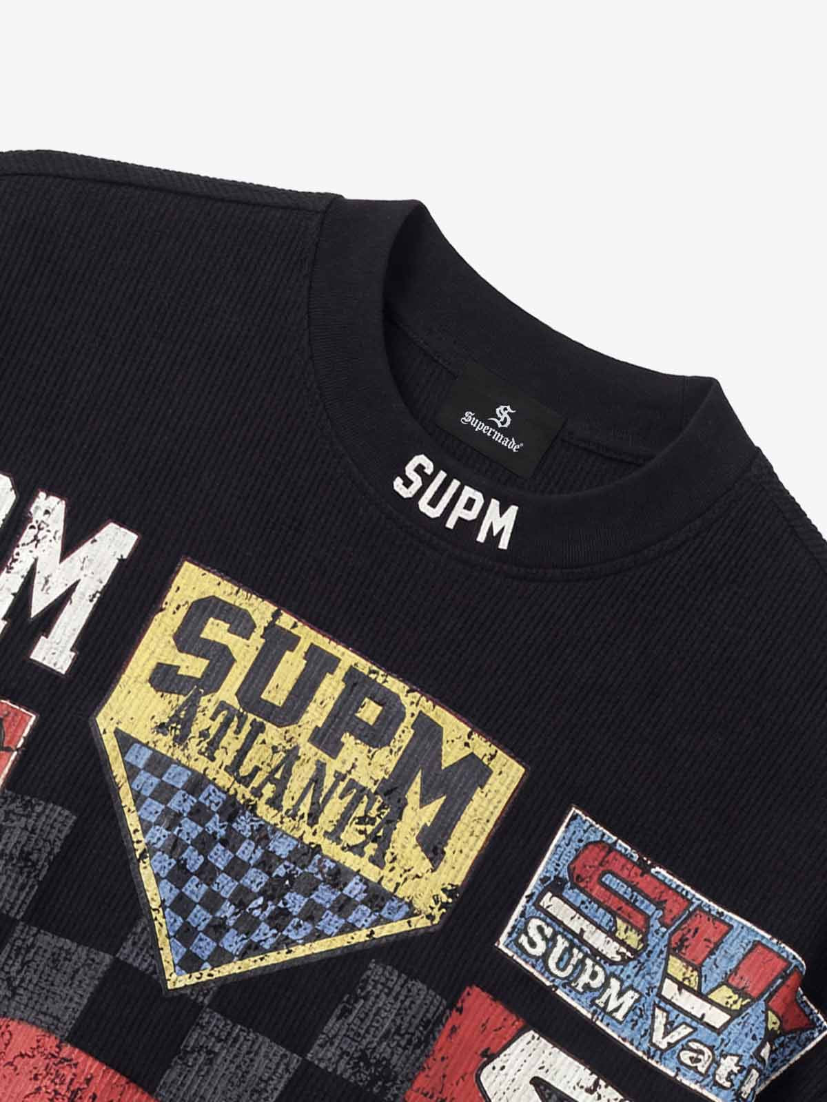 Waffle Knit Racing Checkered Flag Graphic T-Shirt