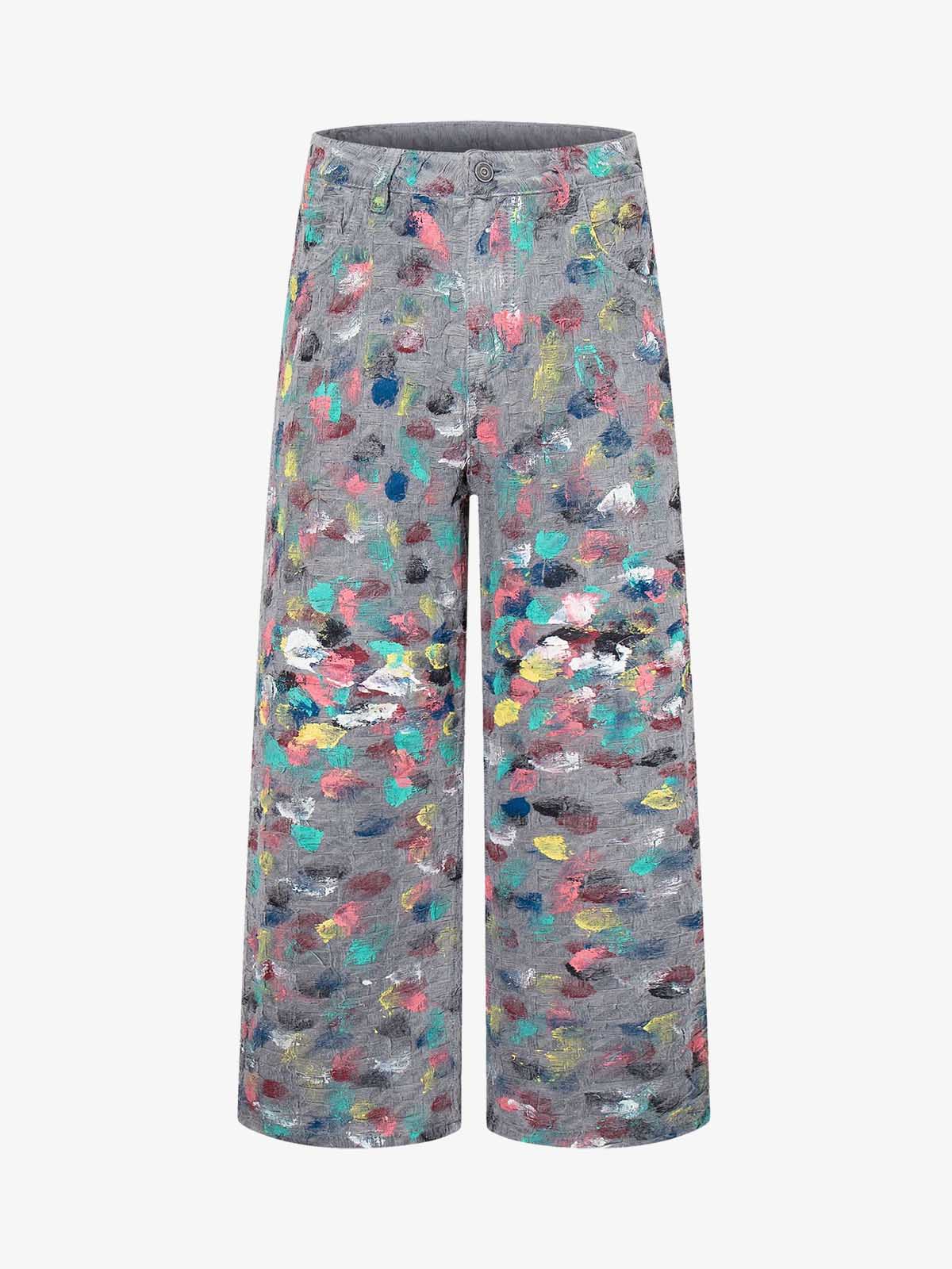 Hand-Painted Frayed Wide Leg Jeans