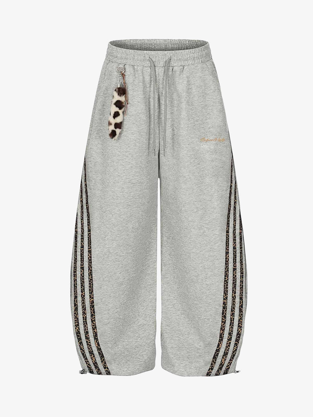 Leopard Stripe Charm Wide Leg Drawstring Sweatpants