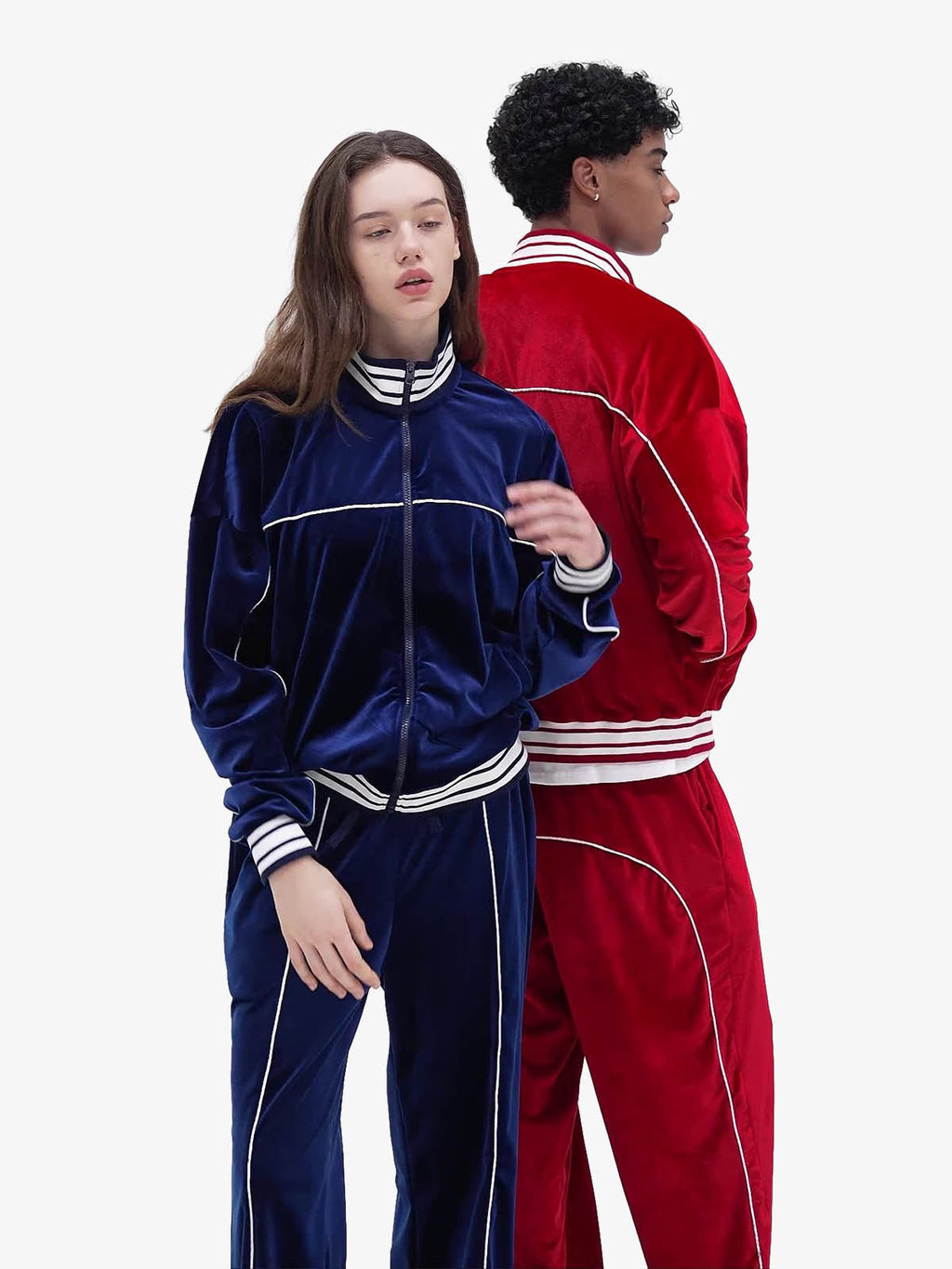Velour Side Stripe Wide Leg Track Pants