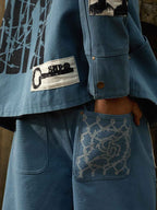 precipice Multi-Element Appliqué Patchwork Denim Suit - 2593