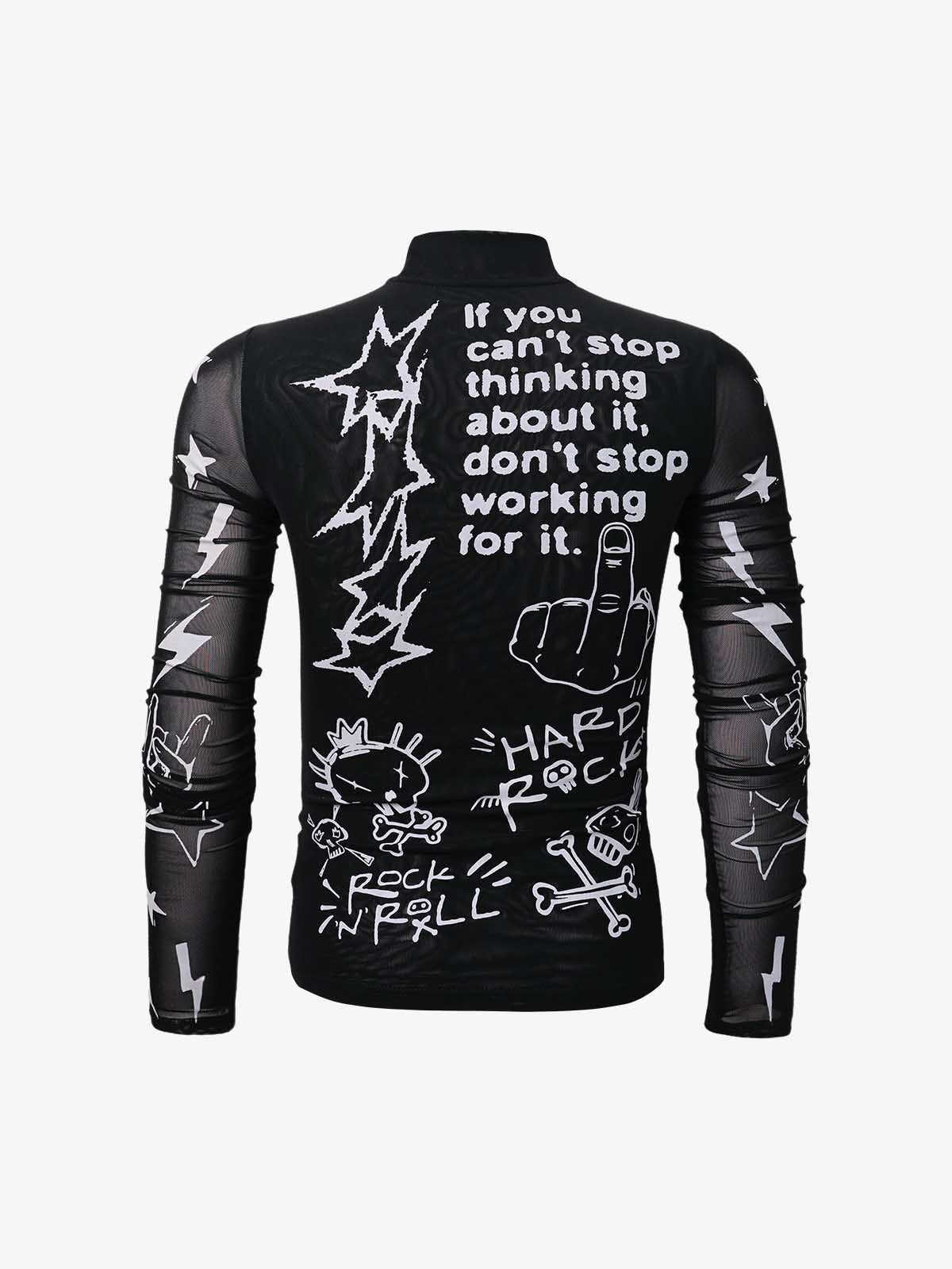 Punk Graphic Mesh Long Sleeve Top