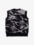 High Street Dark Skull Frayed-edge V-neck Sweater Vest