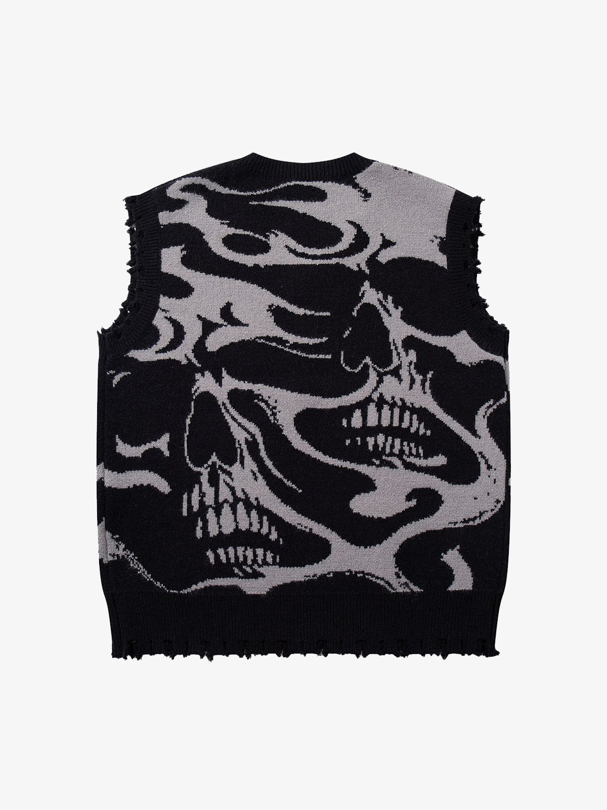 High Street Dark Skull Frayed-edge V-neck Sweater Vest