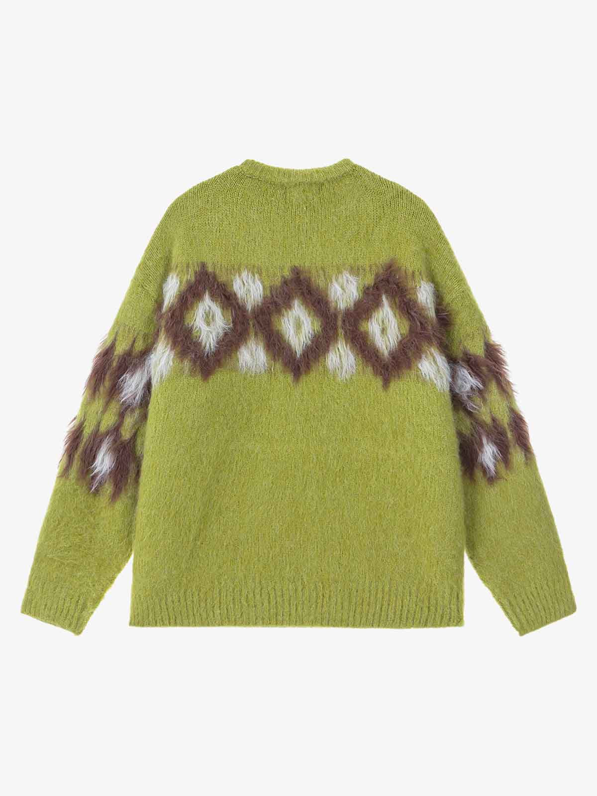 Retro Fuzzy Argyle Jacquard Knit Sweater