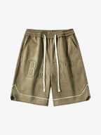 Retro Letter-Stamped Suede Drawstring Shorts
