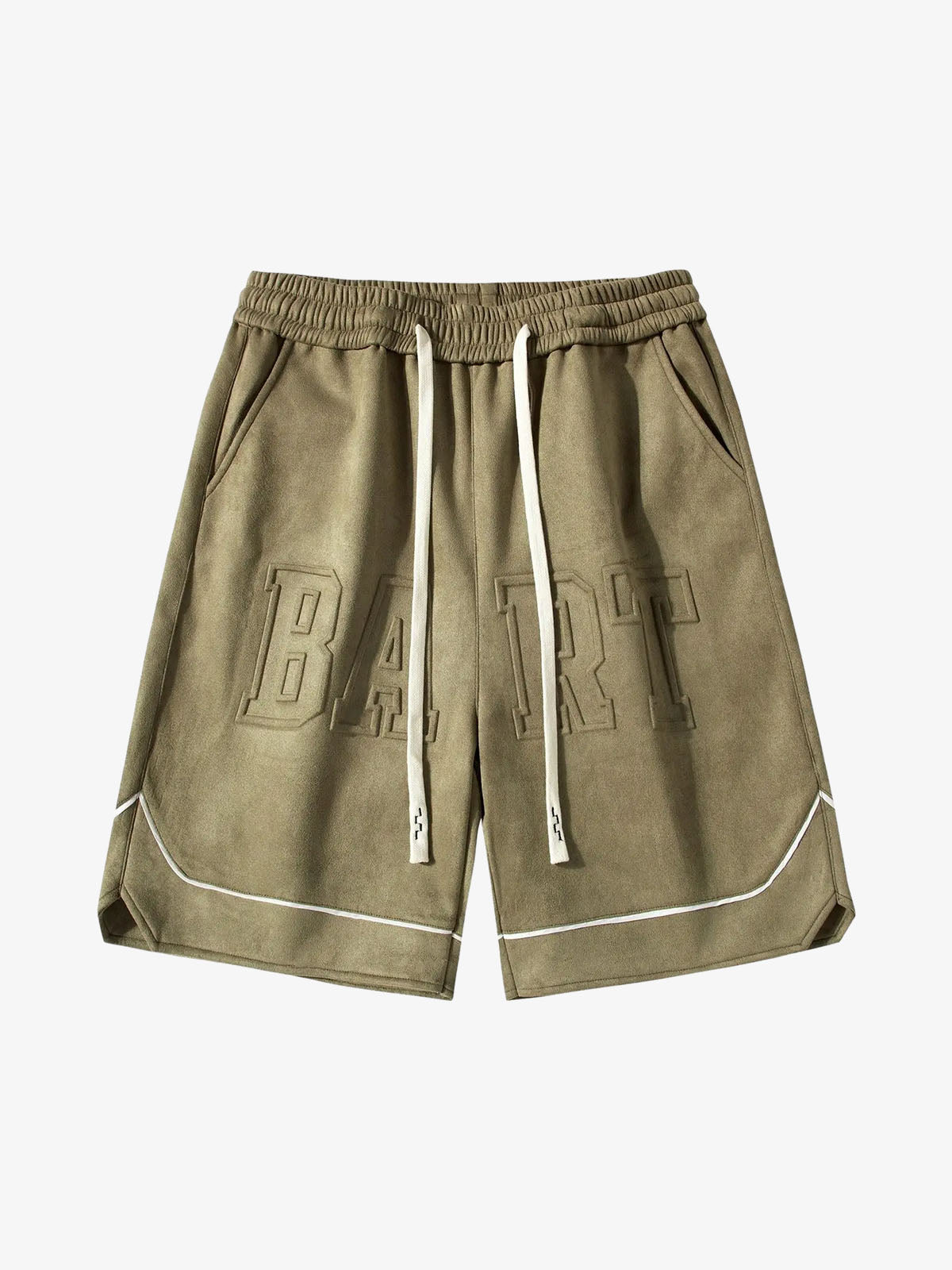 Retro Letter-Stamped Suede Drawstring Shorts