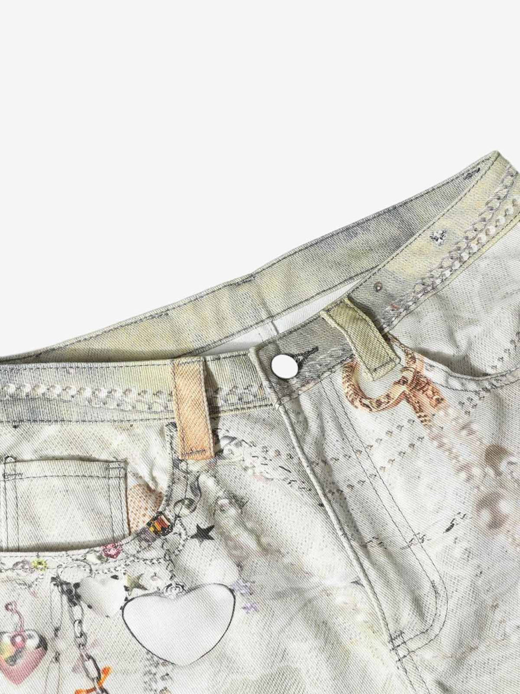 Street Tie-Dye Distressed Chain Detail 3D Printed Jeans
