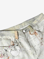 Street Tie-Dye Distressed Chain Detail 3D Printed Jeans
