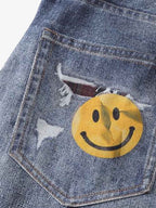 Washed Graffiti Patchwork Print Jeans