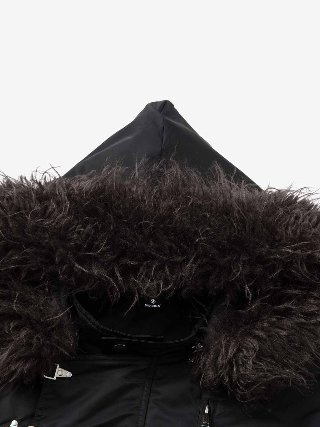 Detachable Faux Fur Collar Ruched Sleeve Bomber Jacket
