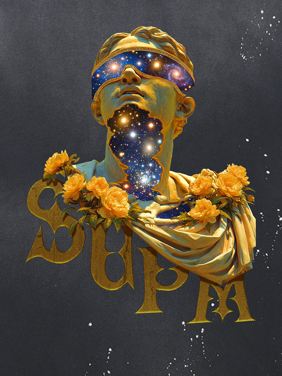 Washed Splash Ink Cosmic Statue Print Galaxy Art T-Shirt