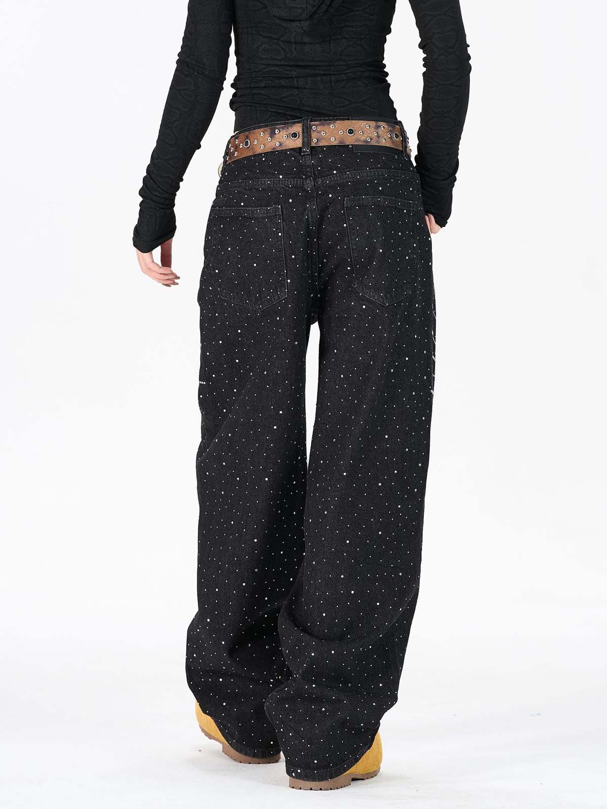 Star Rhinestone Embellished Baggy Jeans