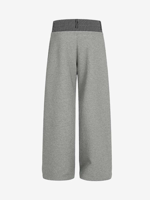 Contrast Waistband Pleated Wide Leg Pants