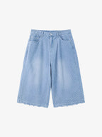 Vintage Distressed Textured Ripped Wide Leg Denim Jorts