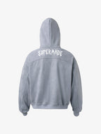 Vintage Suede Letter Embroidered Cropped Zip Up Hoodie