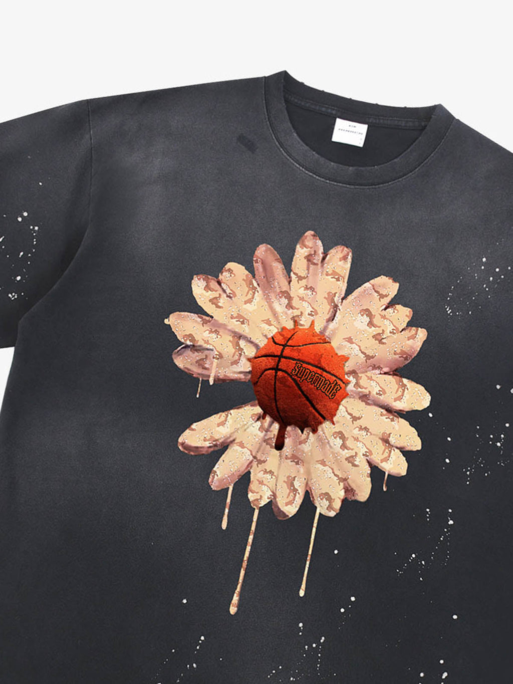 precipice Floral Basketball Ink Splatter Graphic T-Shirt