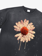 precipice Floral Basketball Ink Splatter Graphic T-Shirt