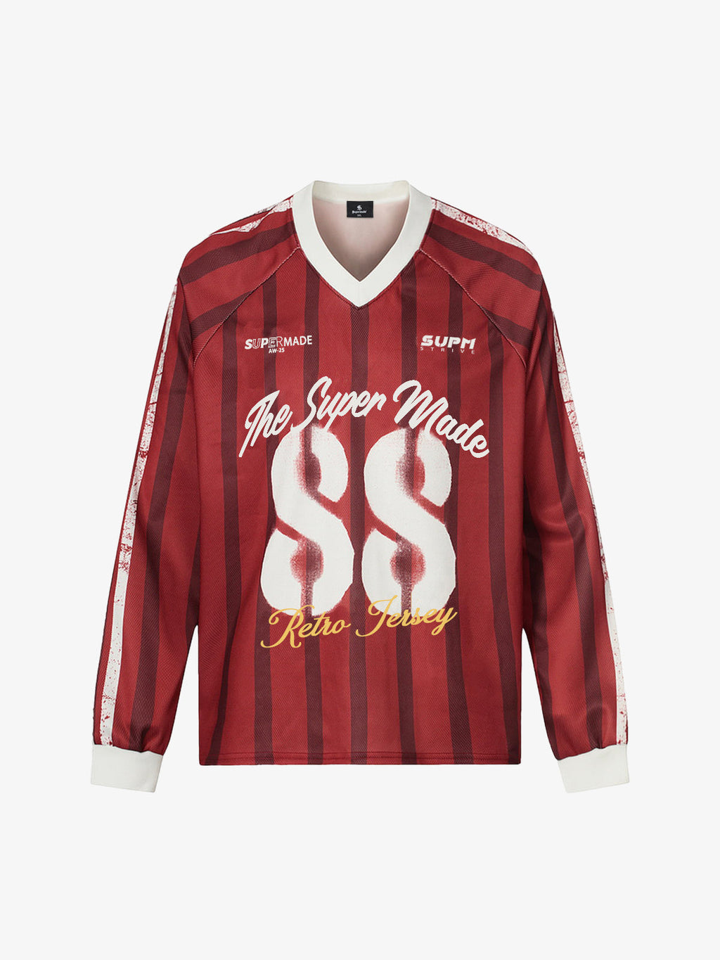 Retro Striped 88 Print Graphic Jersey Long-Sleeved T-Shirt - 2618