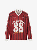 Retro Striped 88 Print Graphic Jersey Long-Sleeved T-Shirt - 2618