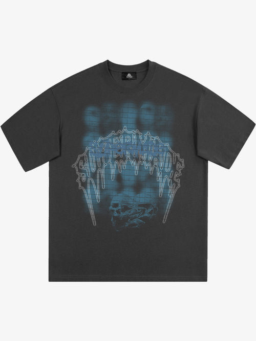 Dark Grid Skull Graphic T-Shirt