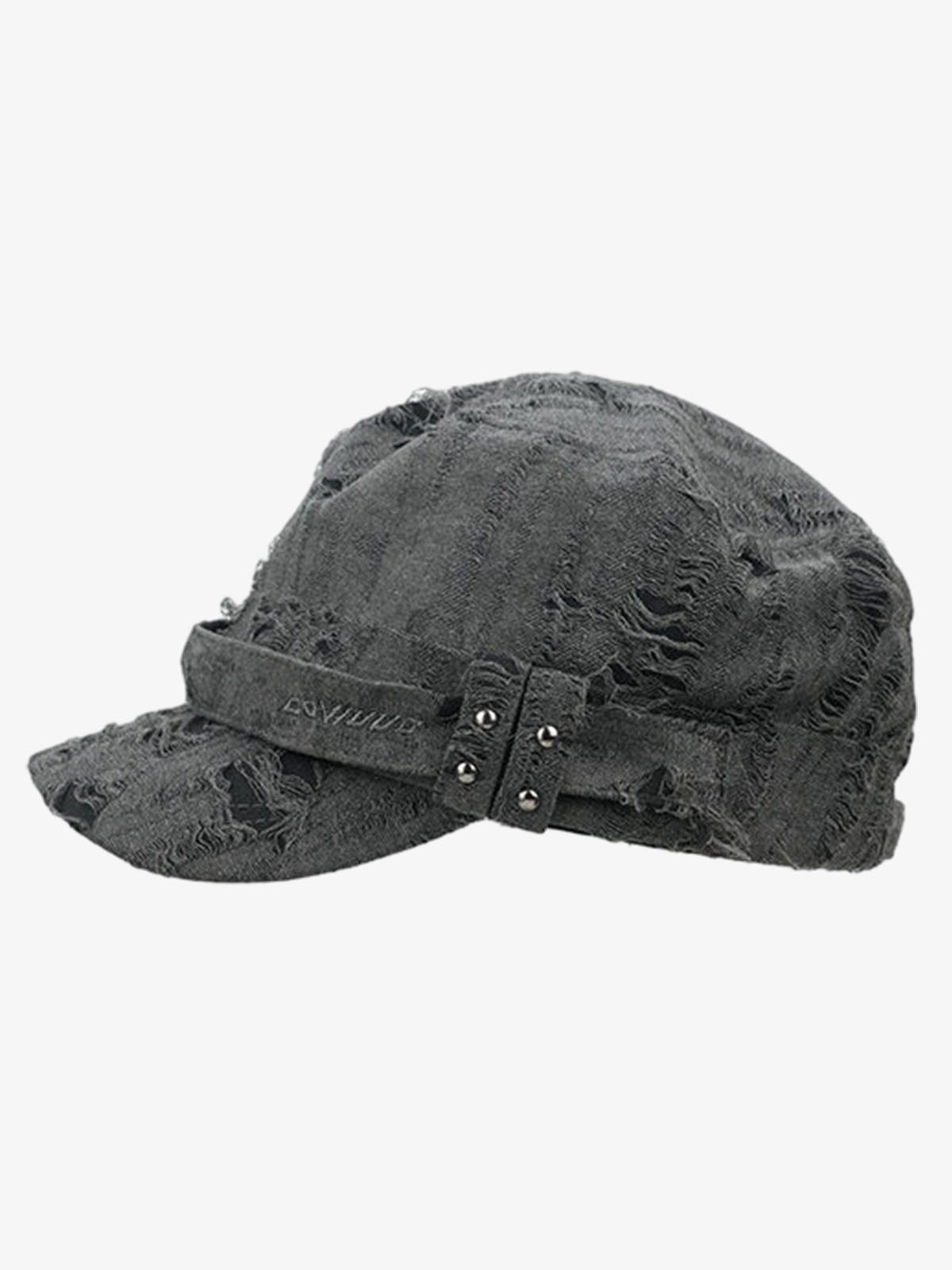 Distressed Stud Detail Cotton Flat Top Cap