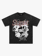 Washed Rhinestone Letter Graphic T-Shirt