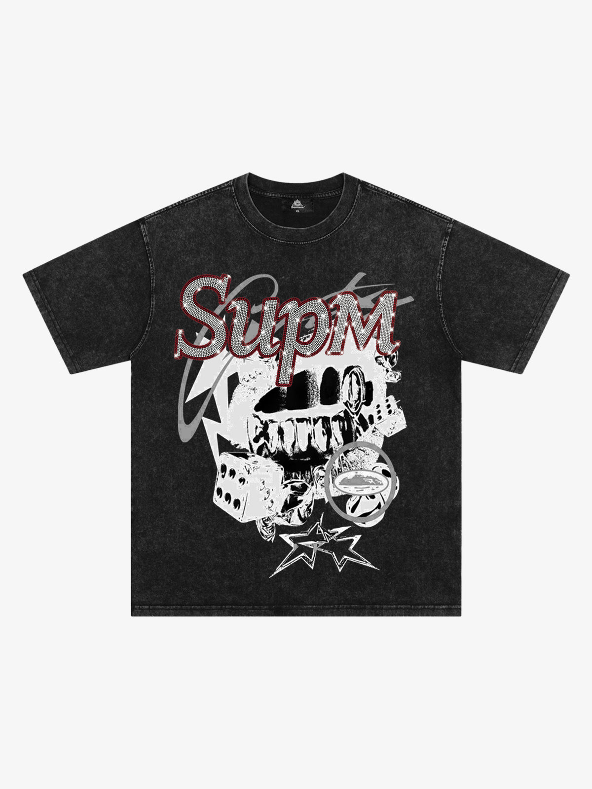 Washed Rhinestone Letter Graphic T-Shirt