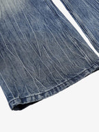 Vintage Washed Distressed Flared Denim Jeans