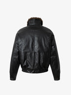Vintage Detachable Fur Collar Quilted Leather Jacket - 2523