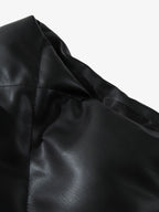 Minimalist Faux Leather Stand Collar Puffer Vest