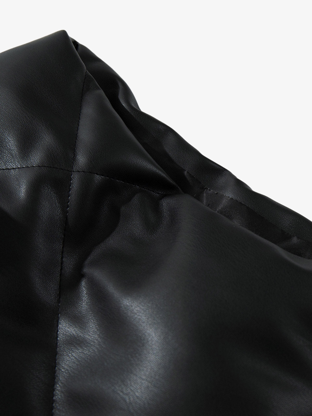 Minimalist Faux Leather Stand Collar Puffer Vest