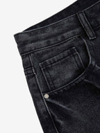 Vintage Barbed Wire Embroidery Distressed Washed Denim Jorts