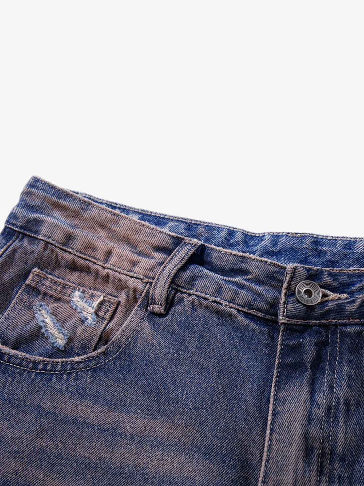 Slash Distressed Washed Denim Jeans