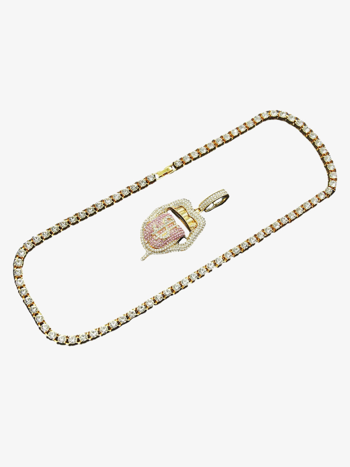 Iced Tongue Mouth Pendant Chain Necklace