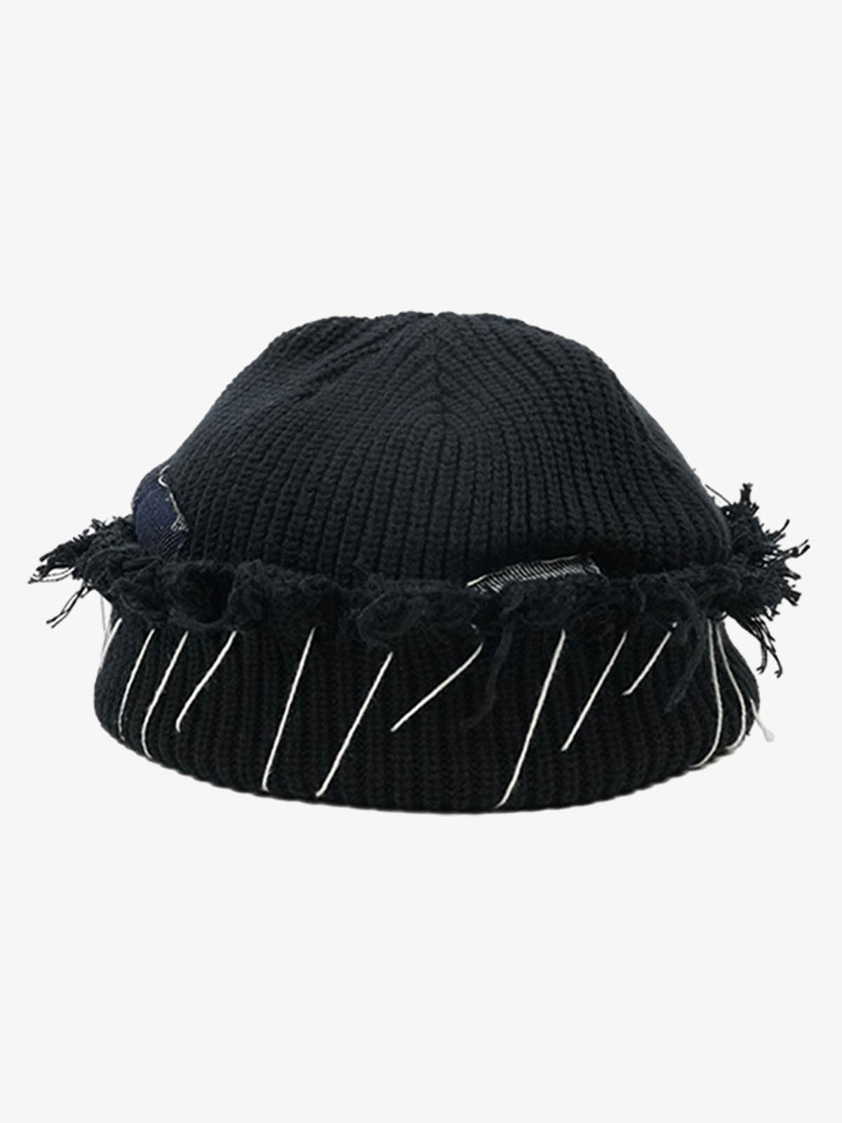 Distressed Denim Patchwork Beanie